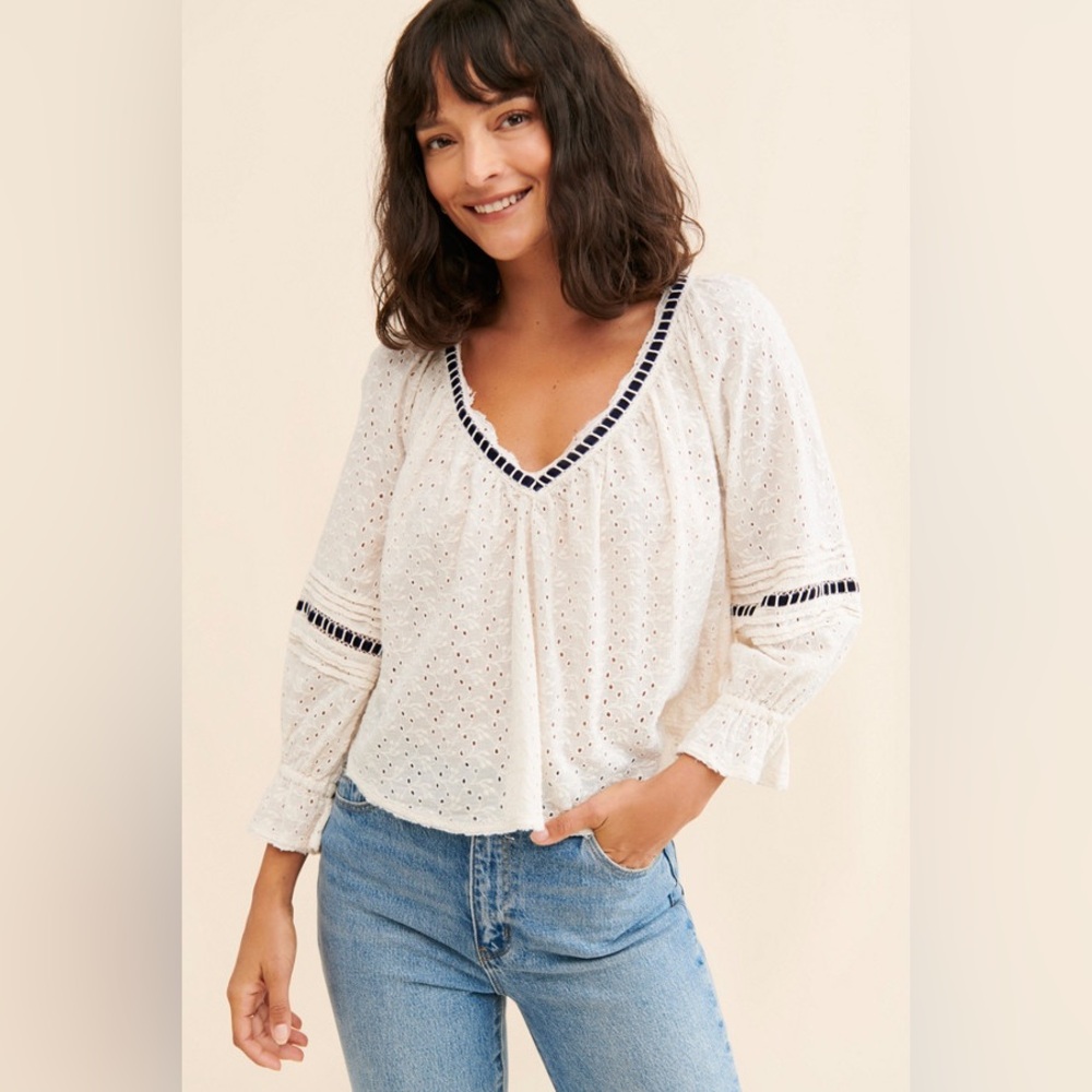 Free People Ivory Blouse with Dark Accents